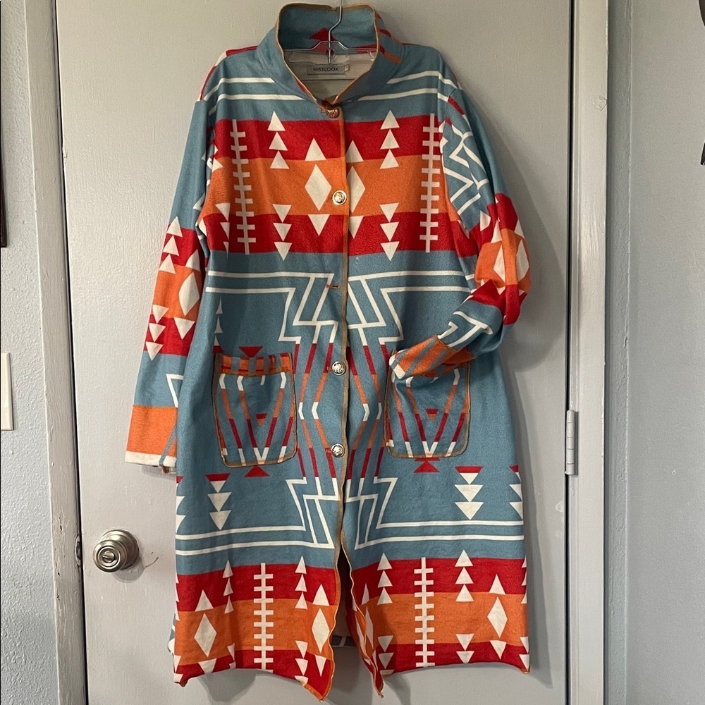 Miss look long Aztec Print Coat #39